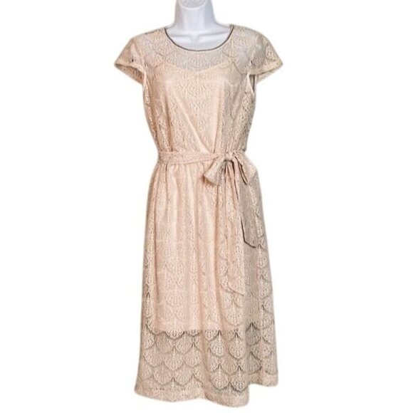 Jessica Simpson Size 10 Pastel Peach Lace Dress With Tie Waist & Keyhole Closure - Picture 1 of 10